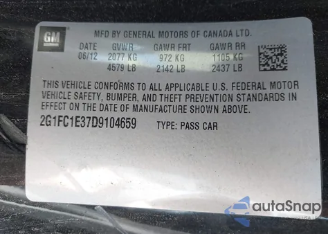 2013 Chevrolet Camaro 2Lt из США, поврежденный, VIN 2G1FC1E37D9104659